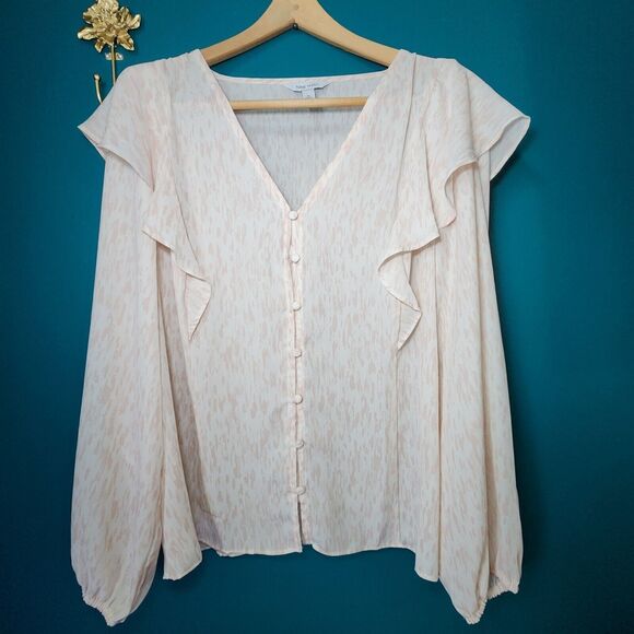 Nine West Women’s XL Peach Cream Ruffle Blouse Tunic Boho Prairie Top - Picture 2 of 8